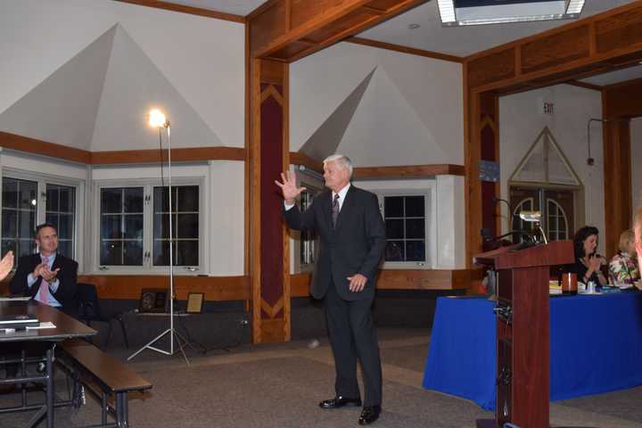 Gerard Rod Mergardt at Tuesday night&#x27;s meeting of the Rye Board of Education where he was appointed interim director of physical education, health and athletics.