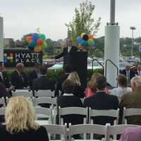 <p>The stage was set with speeches before the ribbon-cutting.</p>