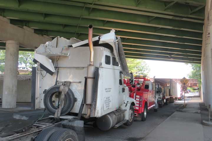 Tractor-Trailer Gets Stuck Under Rye Railroad Overpass