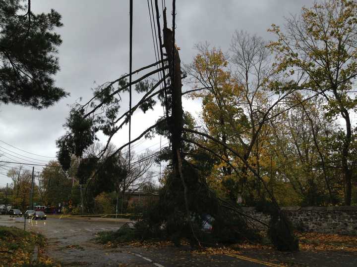 Multiple roads in Redding are blocked by fallen trees and wires. 