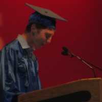 <p>Brian Schoenfeld delivering the salutatorian address at Byram Hills High School graduation ceremony.</p>