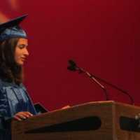 <p>Elizabeth Kingsley delivering her valedictorian address at Byram Hills High School graduation ceremony.</p>