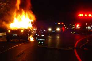 Car Catches Fire On Route 7 Connector In Norwalk