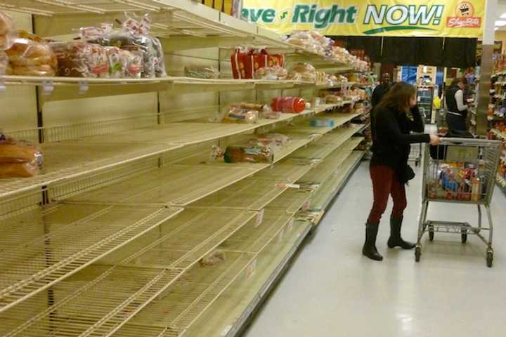 Lots of Shop Rite&#x27;s shelves in Ossining were empty by Sunday evenings as shoppers cleaned out supplies to prepare for Hurricane Sandy.