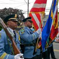 <p>Members of the Stratford Police Department march in Sunday&#x27;s Great Street Parade.</p>