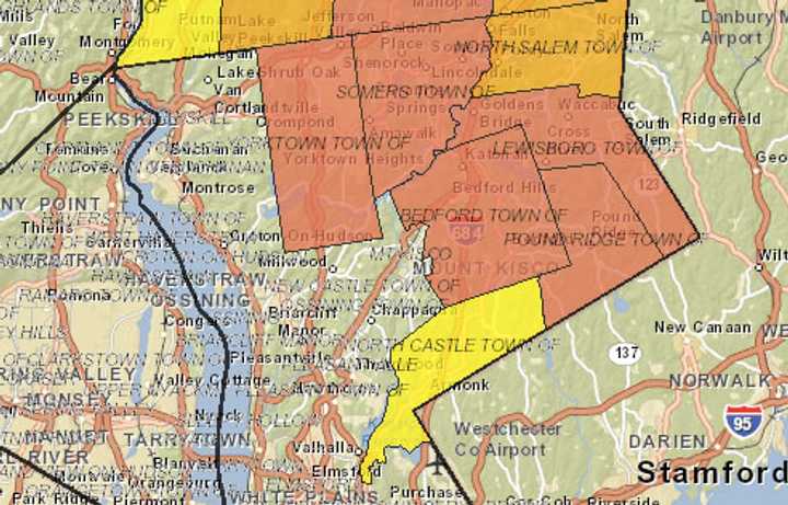 An estimated 11,986 out of 32,524 NYSEG customers in Westchester were without power at 5:30 a.m. Monday.