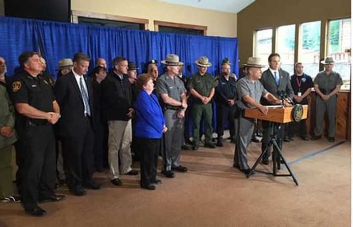 New York State Police Superintendent Joseph D&#x27;Amico speaks at a press conference with Gov. Andrew Cuomo after the apprehension of David Sweat on June 28.