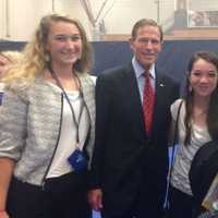 <p>Lexie Prendergast (second from right) and other delegates from Laurel Girls State, along with Sen. Richard Blumenthal</p>