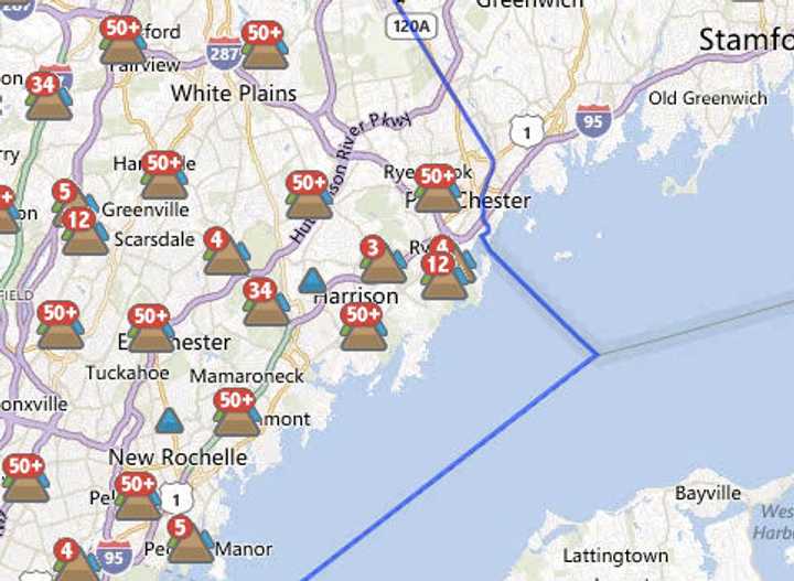 An estimated 154 out of 2,051 Con Edison customers in Pelham Manor and 353 out of 760 in the Village of Pelham at 11:30 a.m. Wednesday.