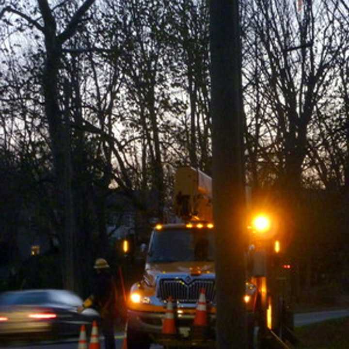 A utility truck works on power restoration after Hurricane Sandy hit Fairfield County last week. 