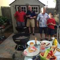 <p>Anil Nair and Eric Zielinski, and Dennis Wong and Mario SaCuto flanking SaCutos grandson Tommy, a Coleytown Middle Schooler.</p>