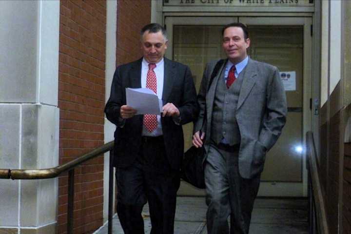 Randall Cutler (right), an attorney who represented former White Plains Mayor Adam Bradley (left), was arrested on felony weapons charges. Police say they found an arsenal of illegal weapons in Cutler&#x27;s house.