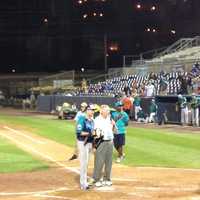 <p>Sugarland Skeeters catcher Travis Scott accepts the game&#x27;s MVP award for his two-RBI night.</p>