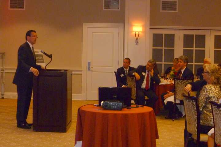 Gov. Dannel Malloy speaks Tuesday during the Wilton Chamber of Commerce Annual Dinner. 