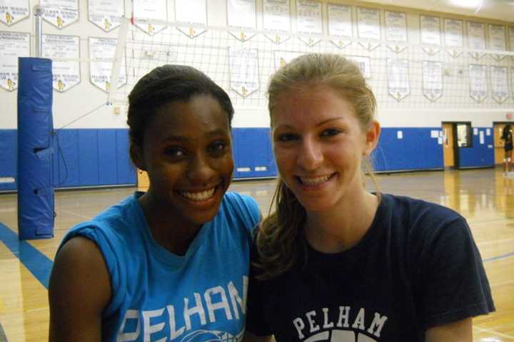 Pelham seniors, from left, Tori Bowser and Helen Gandler lead the Pelicans back to the New York State Public High School Athletic Association Class B Volleyball final four in Glens Falls.