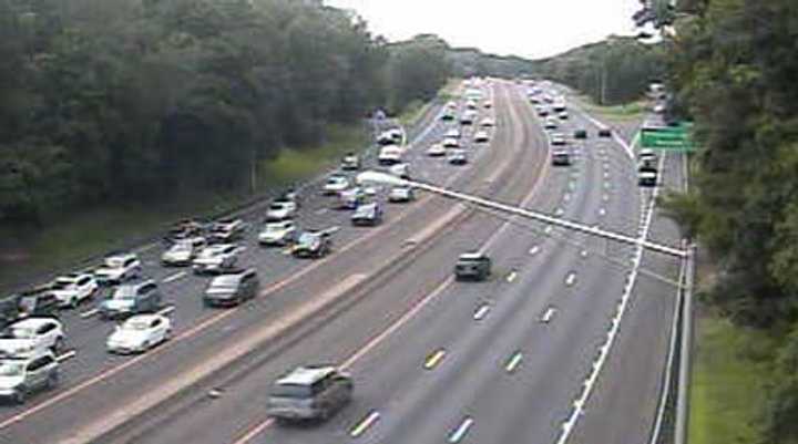 A look at conditions on I-95 on the Connecticut/New York border late Saturday morning.