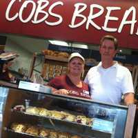 <p>Louise and Robert Hyden owners of the new COBS Bread bakery in Stamford.</p>