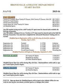Bronxville High Athletic Department Lists Starts Dates