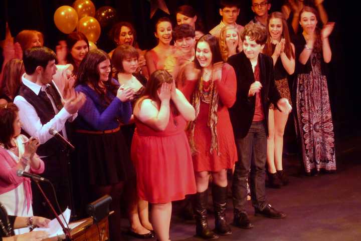 Port Chester teen Rosie Veltri celebrates her win in the 2012 Westchester Teen Idol competition.