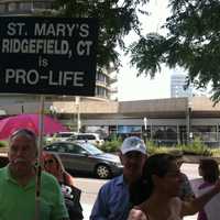 <p>Protesters from throughout Fairfield County gather in front of the Government Center in Stamford to vent their anger at Planned Parenthood.</p>