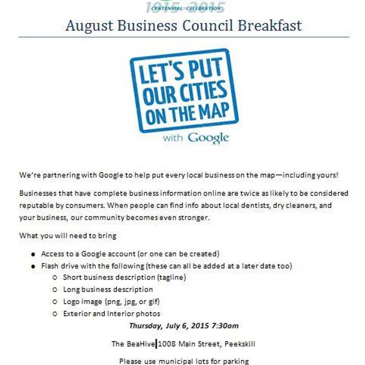 The Hudson Valley Gateway Chamber of Commerce will hold a breakfast workshop on getting businesses online on Thursday.