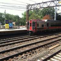 <p>The train that hit a woman at the Cos Cob station remains parked at the station late Friday morning. </p>