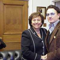 <p>Nita Lowey with Bono in 2002.</p>