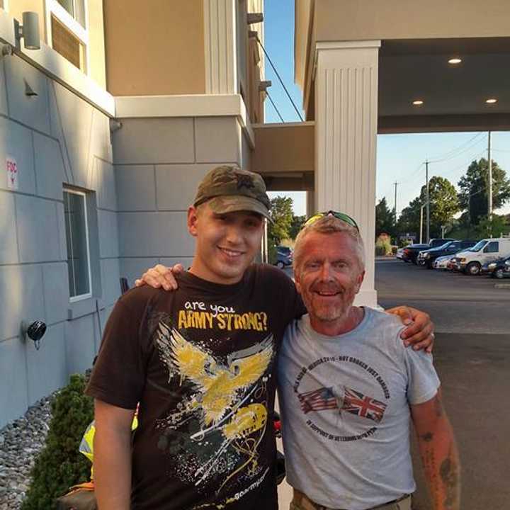 Neal Davis (right) with Nick Saint Onge outside the Holiday Inn Express in Peekskill.