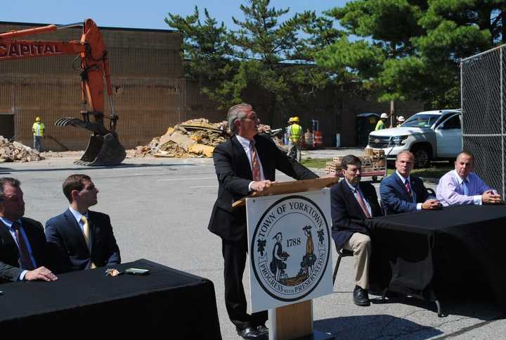 Elected officials at the groundbreaking for Phase I of the $60 million renovation project of the Jefferson Valley Mall in Yorktown.