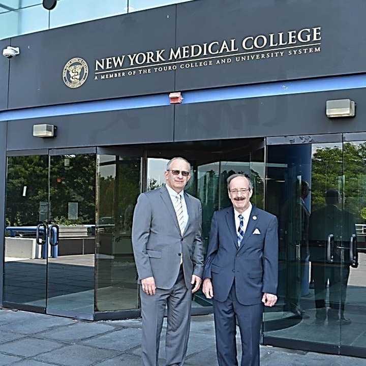 New York Medical College President Alan Kasish, left, gave U.S. Rep. Eliot Engel a tour of its Valhalla campus and newer facilities in Hawthorne.

