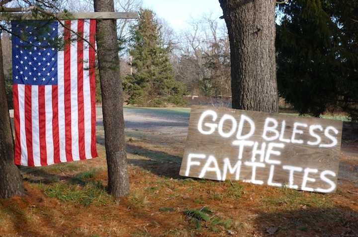 Memorials appeared across Newtown Saturday after Friday&#x27;s mass shooting at Sandy Hook School. 