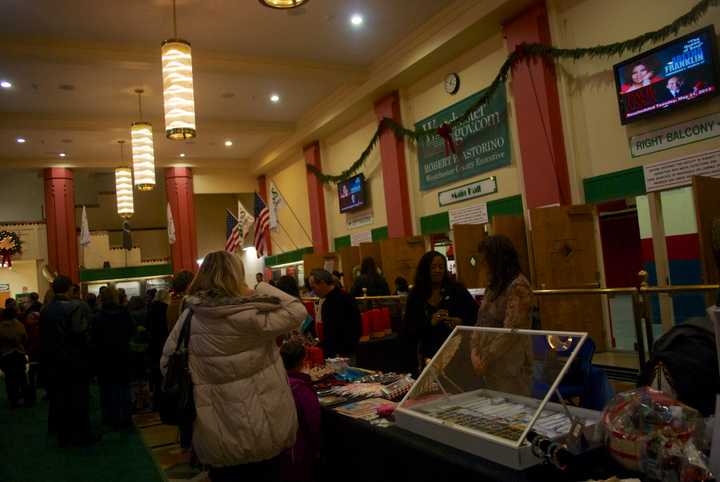 The crowd in the lobby of the Westchester County Center for the Westchester Ballet Company&#x27;s performance of &quot;The Nutcracker.&quot;