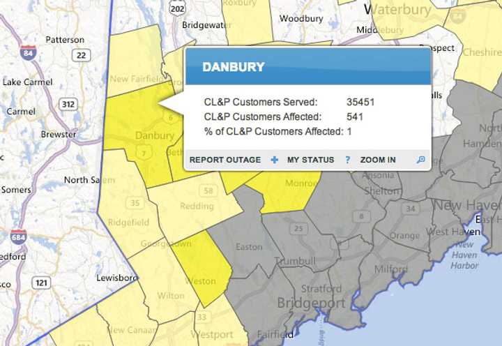 More than 500 CL&amp;P customers were without power in Danbury following heavy winds Friday morning. 