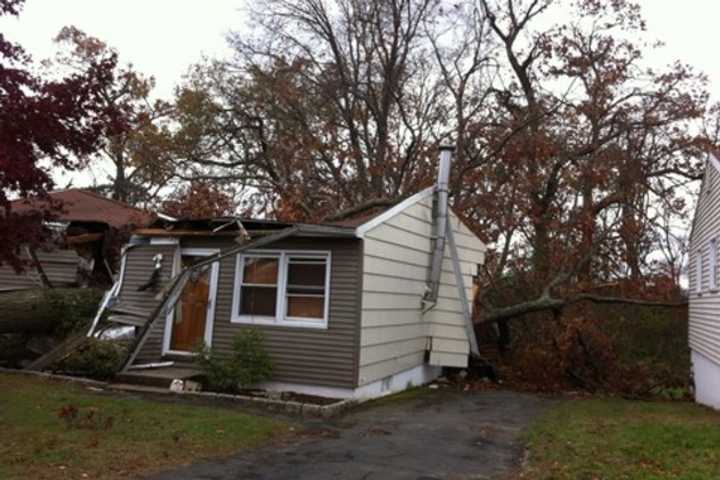 Hurricane Sandy knocked a tree onto this house on Forest Avenue in Danbury. 