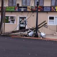 <p>Hurricane Sandy knocked down this power pole near Danbury&#x27;s Division Street. </p>