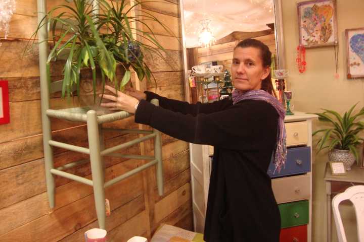 Liz Machette of Refabulous Furnishings loves the atmosphere at the new SoNo Marketplace in Norwalk.