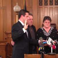 <p>New York state Sen. Gregory R. Ball was sworn in by former Mount Kisco Mayor Pat Reilly.</p>