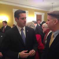 <p>State Sen. Greg Ball and Sen.-elect Terry W. Gipson, who defeated Sen. Stephen Saland in November, talked briefly before the ceremony began.</p>