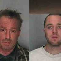 <p>David Santucci, Sr. (left) and his son, David, Jr. are charged with second-degree burglary.</p>