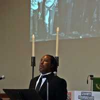 <p>Poet Gregg Cork read the &quot;I have a dream&quot; speech given by Dr. Martin Luther King Jr. at the March on Washington in August 1963 to those gathered at the United Methodist Church in Westport.</p>