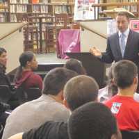 <p>Westchester County Executive Rob Astorino speaks to Ossining High School business students Tuesday about achieving success in business.</p>