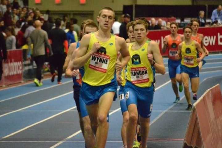 Staples senior Henry Wynne, left, and New Canaan&#x27;s James Randon, who attends Middlesex School in Massachusetts, run together in Saturday&#x27;s race in Boston.