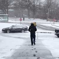 <p>Few students braved the snow at SUNY Purchase during Winter Storm Nemo on Friday. </p>