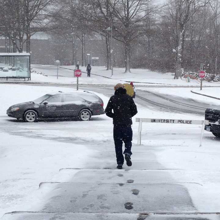 Few students braved the snow at SUNY Purchase during Winter Storm Nemo on Friday. 