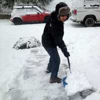 <p>A Cortlandt resident shoveling snow Friday. </p>