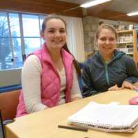 <p>Molly Tricomi, left, and friend Ekaterina Dyakova, both 16 and juniors at New Canaan High School, spend part of their Tuesday away from school studying at New Canaan Library. </p>