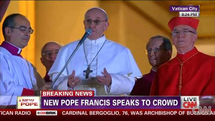 Pope Francis speaks to the people gathered at the Vatican after he was introduced to the world Wednesday.