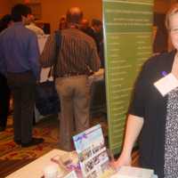 <p>Liz Wilcocki of Hope&#x27;s Door in Pleasantville said setting up a table at the Business Expo helps spread awareness about the domestic violence agency.</p>