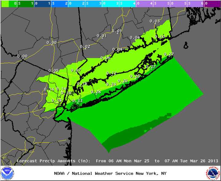 &quot;Little or no accumulation&quot; is expected in Fairfield County from a storm passing to the south. 