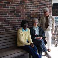 <p>Norma Hilpl and her aide are pictured with Tony the bus driver.</p>